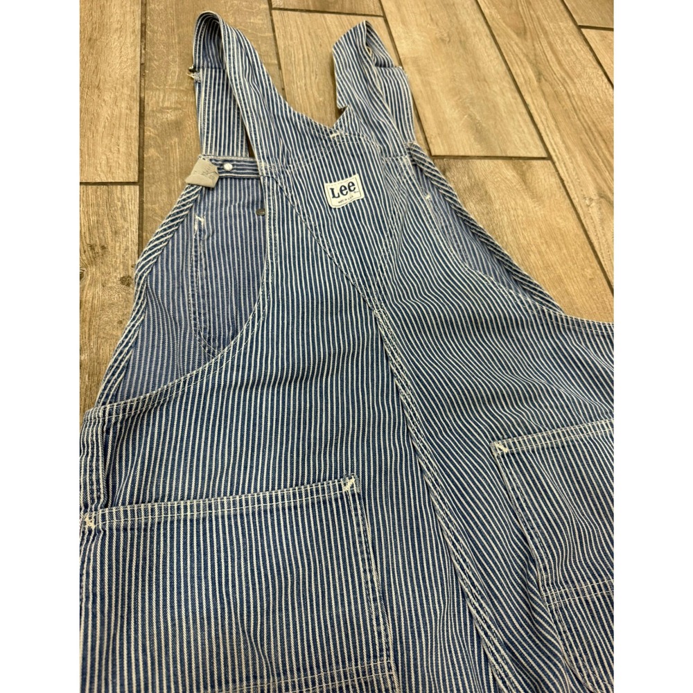 VNTG Lee Men Striped Hickory Stripe Denim Bib Overalls Workwear Dungarees